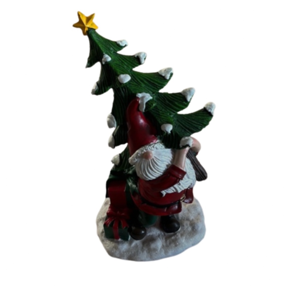 13.5in Gnome Taking The Christmas Tree Santa With The Presents - Picture 1 of 4